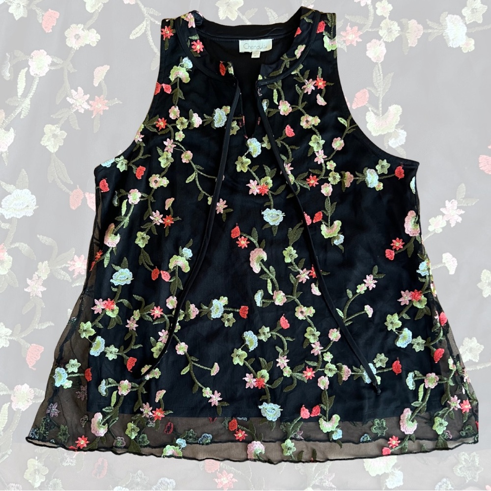 Chenault Black Floral Embroidered Blouse